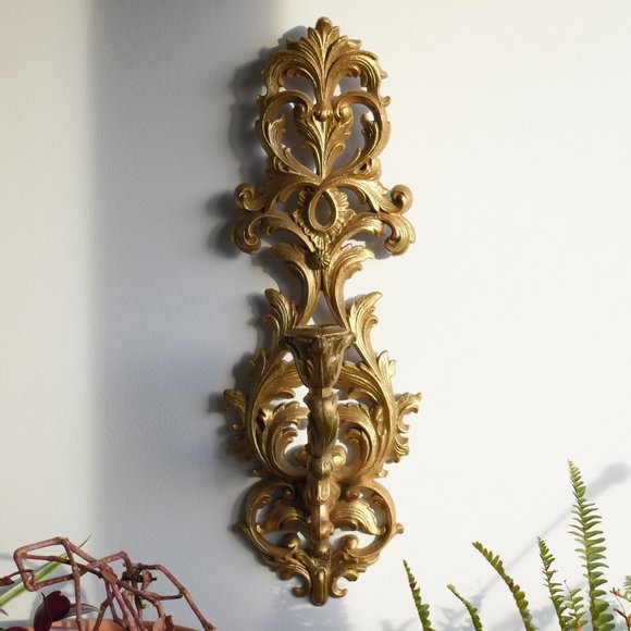 Accents Vintage Gold Burwood Syroco Ornate Wall Candle Holder Decor